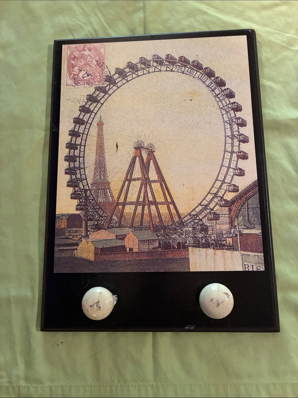 Wooden Decor w/Ferris Wheel Ride, Has 2 knobs to Hang Hats or Whatever You Want